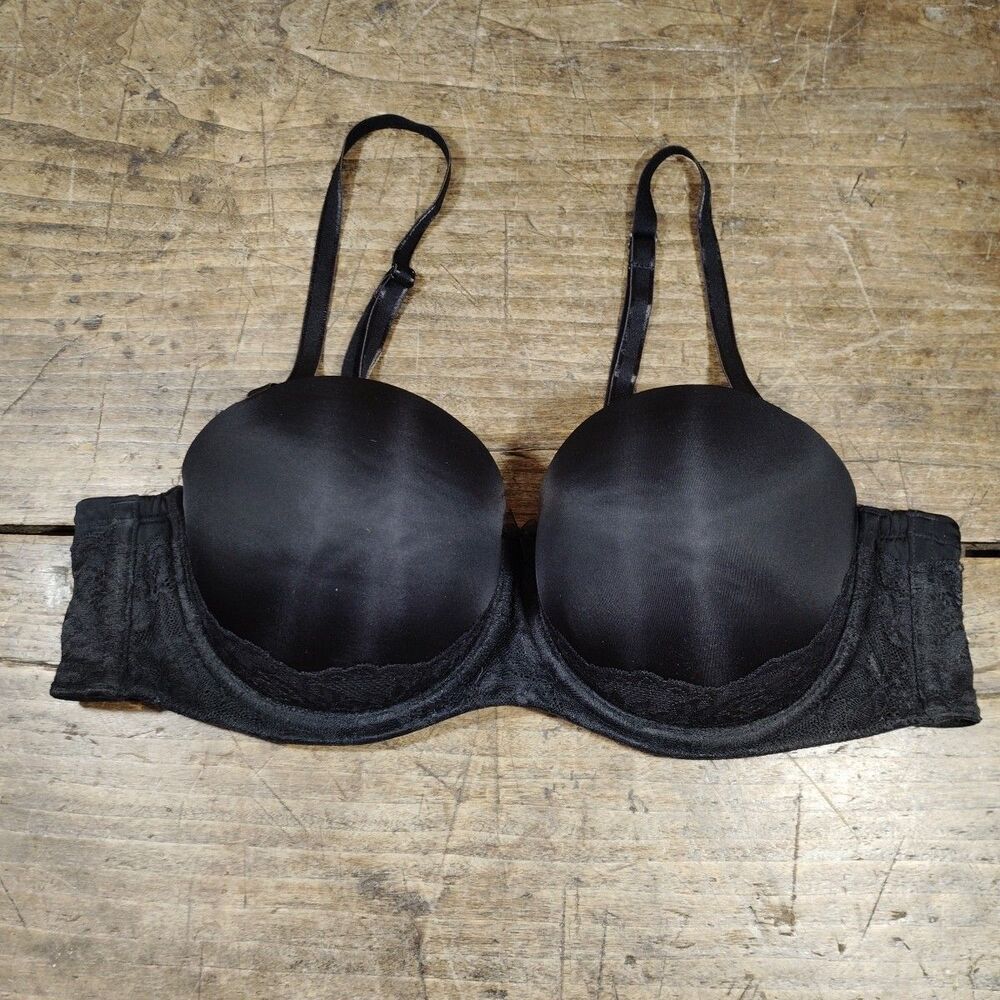Torrid 40C Bra Underwire Black Push Up Strapless Removable Straps
